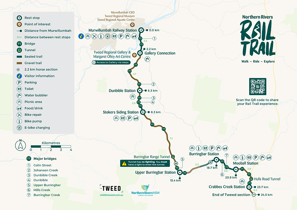Northern Rivers Rail Trail - map of Tweed section